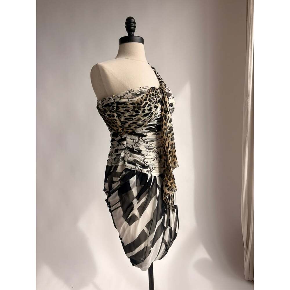 Emanuel Ungaro SS 2003 Mixed-Print One-Shoulder Dress - Size 38 - Picture 2 of 8